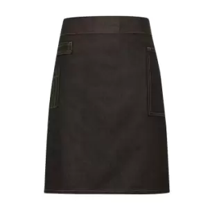 image of Premier Unisex Adults Division Waxed Look Denim Waist Apron (black/Tan Denim)