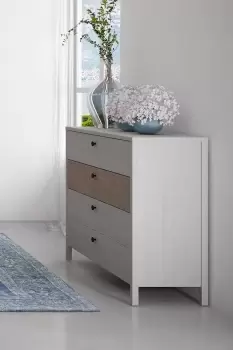 Image of 4 Drawer Chest Of Drawers Whitewash Oak & Linen Finish