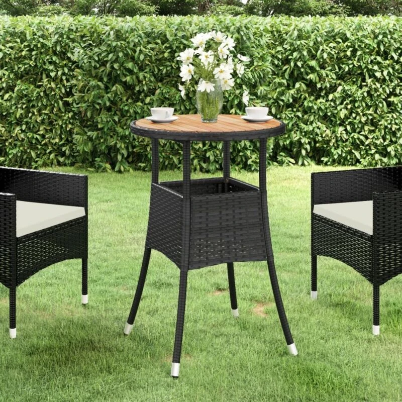 Image of VIDAXL Garden Table Ø60x75cm Acacia Wood and Poly Rattan Black Vidaxl 8720286089798