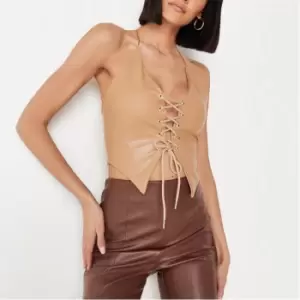 Missguided Faux Leather Lace Up Corset Top - Beige