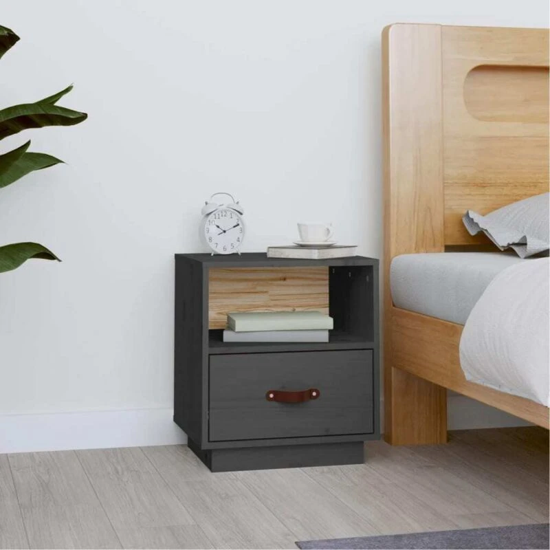 Image of VIDAXL Bedside Cabinet Grey 40x34x45cm Solid Wood Pine Vidaxl 8720287203841