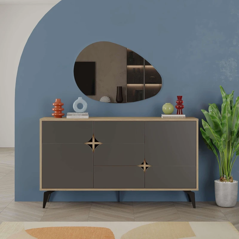 Image of DECORTIE Decortie Spark Console Sideboard Display Unit - Oak / Anthracite Grey M.K.23655.6