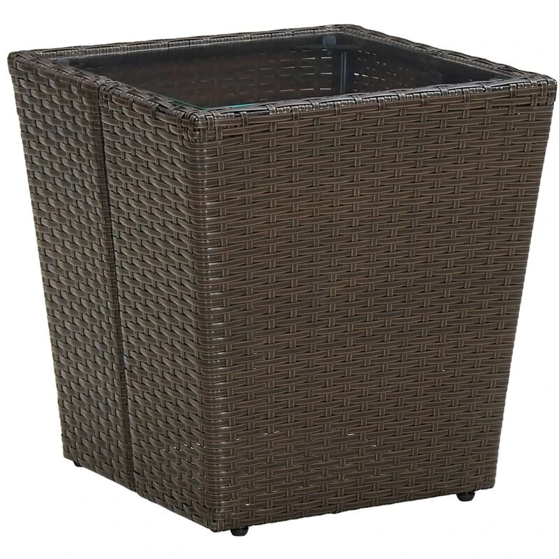 Image of VIDAXL Tea Table Brown 41.5x41.5x44cm Poly Rattan and Tempered Glass Vidaxl 8720286089354