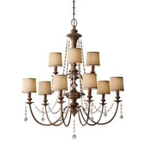 Image of Feiss Clarissa Chandelier with Shades 9x E14 Light Firenze Gold