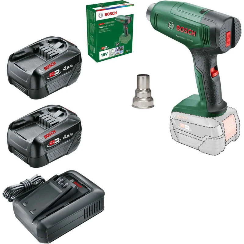 Image of Bosch EASYHEAT 18V-500 18v P4A Cordless Hot Air Heat Gun 2 x 4ah Li-ion Charger No Case EASYHEAT 18V-500