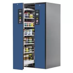 image of asecos Type 90 fire resistant vertical pull-out cabinet, 2 drawers, 10 shelves, grey/blue