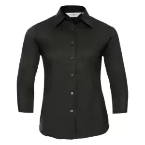 Image of Russell Collection Ladies/Womens 3/4 Sleeve Easy Care Fitted Shirt (2XL) (Black)