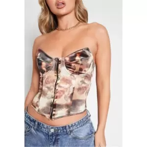 I Saw It First Brown Smoke Print Woven Corset Top - Brown