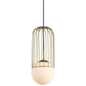 image of Netlighting Modern Hanging Pendant Golden 1 Light with Gold, White Shade, E27 -