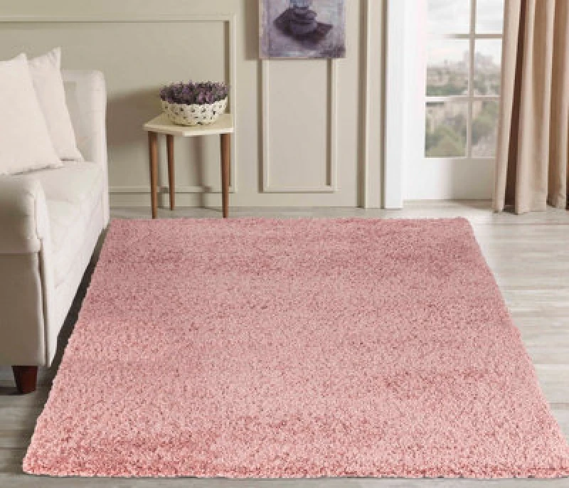 Image of Desire Rugs Plain Living Room Shaggy Area Rugs Baby Pink 60X110 Cm
