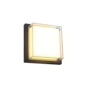 image of Luminosa Lighting - Flush Wall Lamp, 1 x 16W LED, 3000K, 1135lm, IP65, Anthracite, Opal, Clear PC