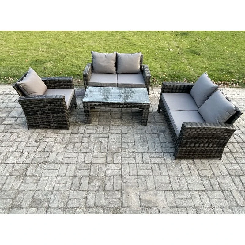 Image of Fimous 4pcs Rattan Outdoor Garden Furniture Sofa Set Table & Chairs Dark Grey Mixed Dark Grey Unisex
