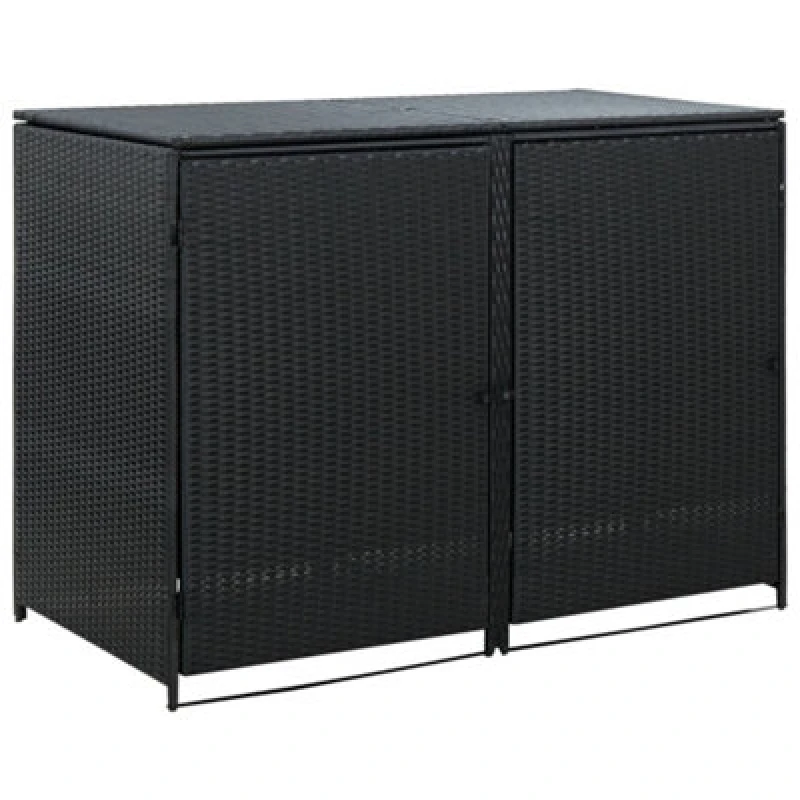 Image of Vidaxl Double Wheelie Bin Shed Poly Rattan Black 148X80X111 Cm