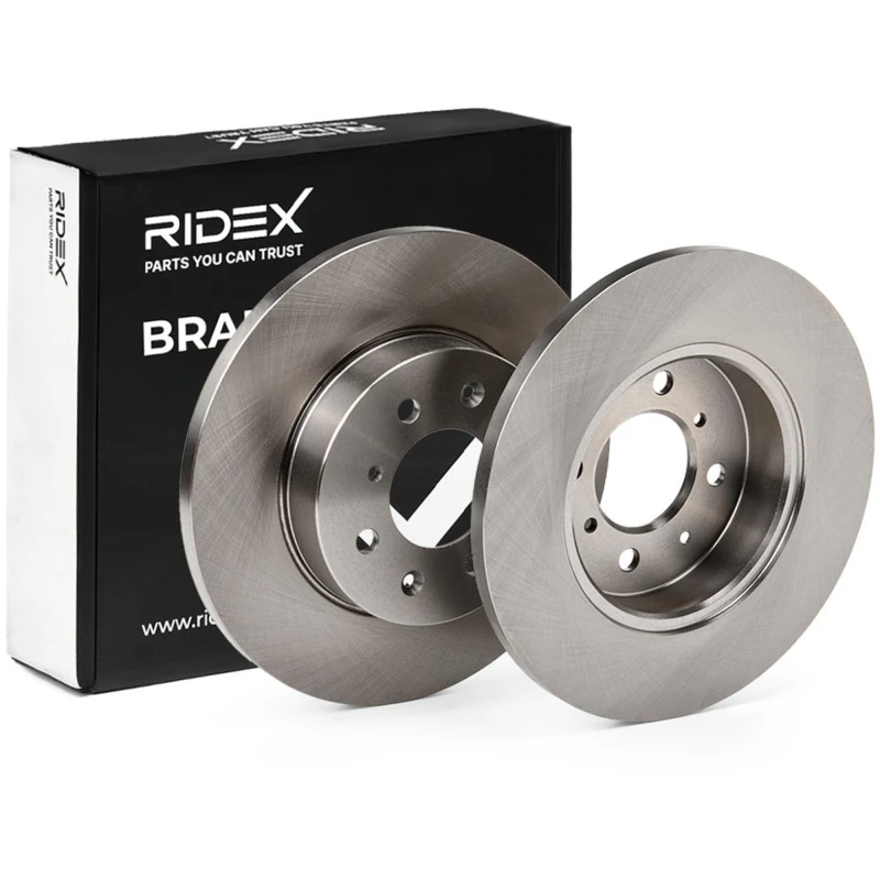 Image of RIDEX 82B0851 Brake disc Front Axle, solid, Cast Iron, Uncoated, Untreated, without bolts/screws Cast Iron Brake Disc (82)