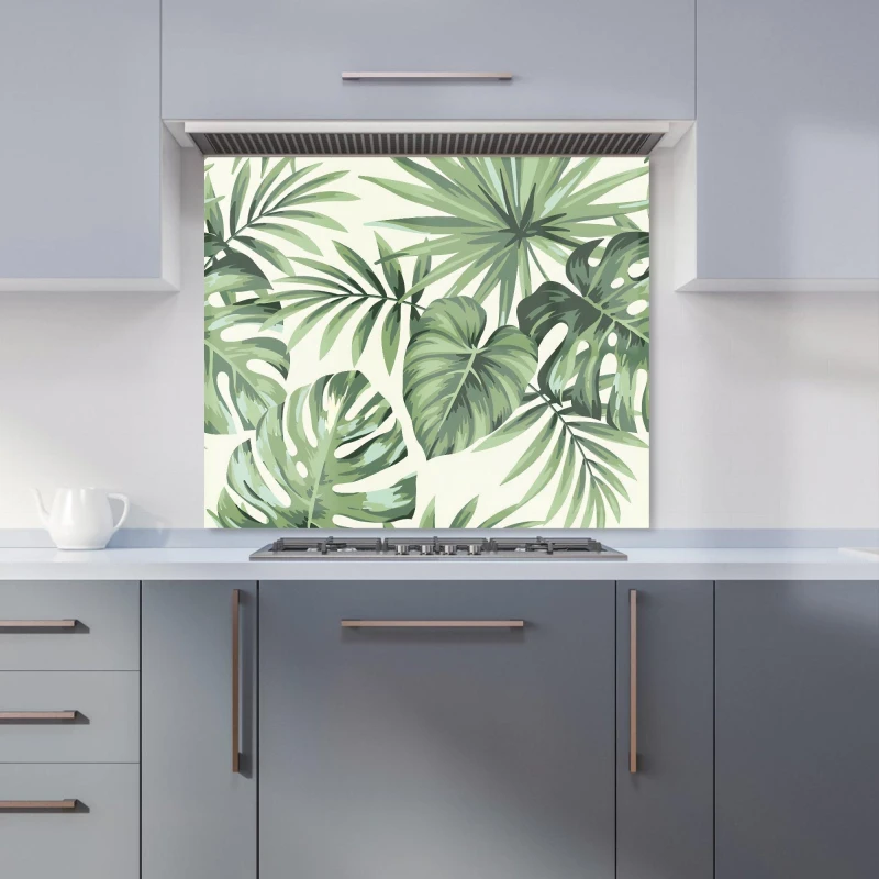 Image of Warren Reed - Designer Exotic Palm Leaves Kitchen Splashback in Green Size: 600mm x 750mm Green Unisex 600mm x 750mm