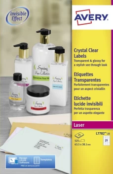 image of Original Avery L7782 25 Clear Crystal Clear Labels Pack of 525