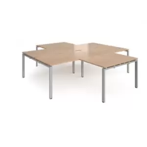 image of Bench Desk 4 Person With Return Desks 2800mm Beech Tops With Silver Frames Adapt