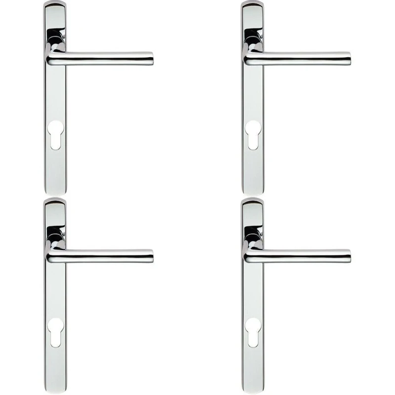 Image of Loops 4x PAIR Straight Lever on Narrow Euro Lock Backplate 220 x 26mm Polished Chrome Multi