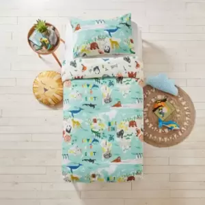 Image of Furn. Love Our Earth Blue 100% Cotton Duvet Cover and Pillowcase Set Light Blue