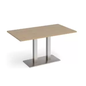 Image of Eros rectangular dining table with flat brushed steel rectangular base and twin uprights 1400mm x 800mm - kendal oak