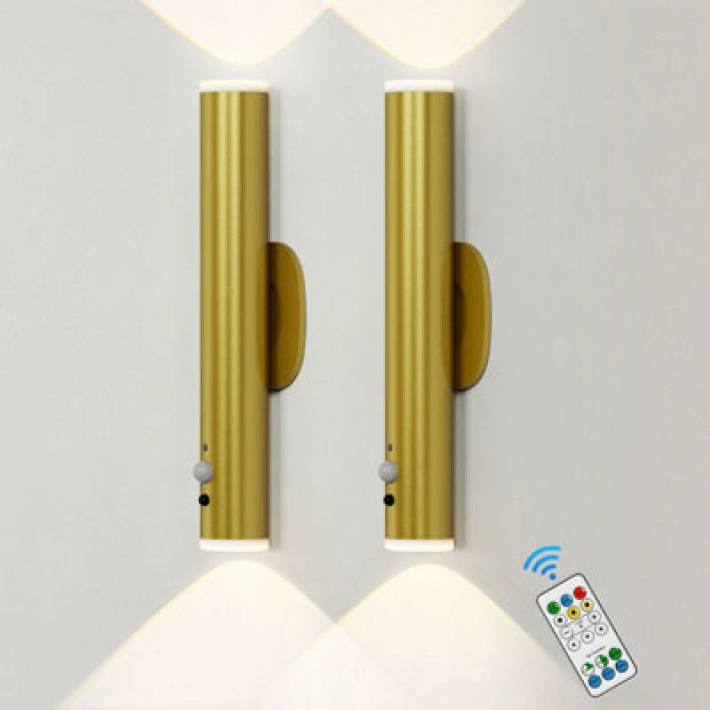 Image of Harper Living 2 Packs Battery Operated Wall Lights With Motion Sensor, Rechargeable Wall Lamp Indoor, LED Wall Sconce Lights, Gold