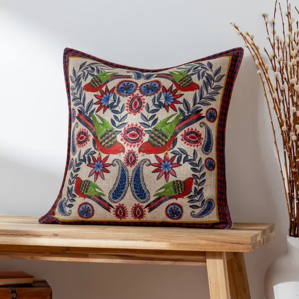 Image of Akamba Mirrored Parrots Cushion Navy/Red, Navy/Red / 50 x 50cm / Polyester Filled