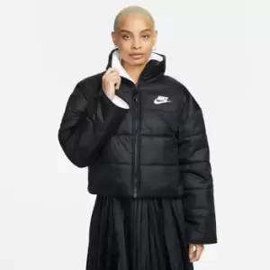 Image of Zipped Reversible Padded Jacket with Logo Print and High Neck