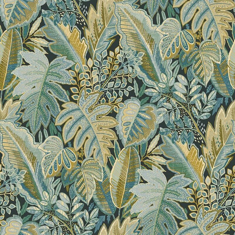 Image of Grandeco Tribal Leaf Foliage Textured Wallpaper Aqua unisex