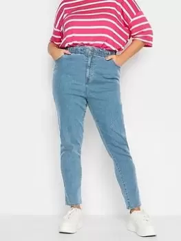 Image of Yours Elastic Waist Mom Jean Bleach, Blue, Size 16, Women