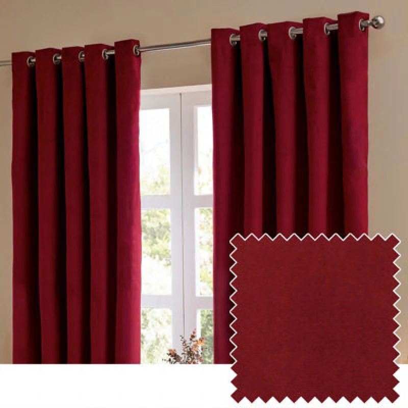 Image of Furn. The Ultimate Velvet Room Darkening Eyelet Curtain Pair Burgundy (W)117Cmx (D)137Cm