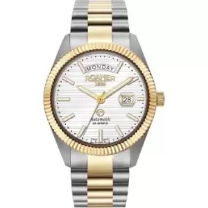 image of Mens Roamer Stainless Steel Primeline Day Date Primeline Daydate II White Pattern Dial Yellow Gold Bicolour