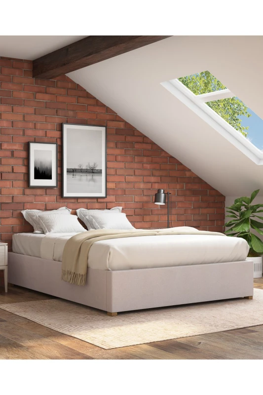 Image of Aspire Aspire Upholstered Platform Ottoman Bed Frame in Kimiyo Linen Fabric in Natural Size: Single Natural Single Unisex 5057632216939