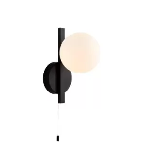 image of Riomaggiore Bathroom Wall Lamp Matt Black & Matt Opal Glass IP44