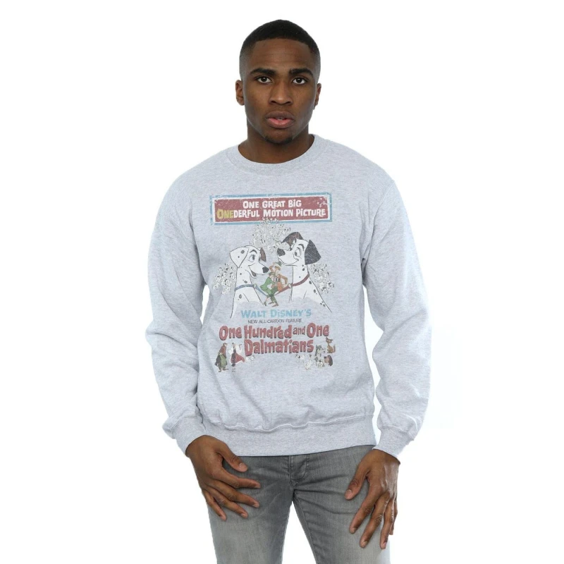 Image of Disney Men 101 Dalmatians Retro Poster Sweatshirt in Grey Size: Small Grey S Male 5057245574174