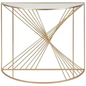 image of Cadence Metal Frame Half Moon Twisted Console Table Gold