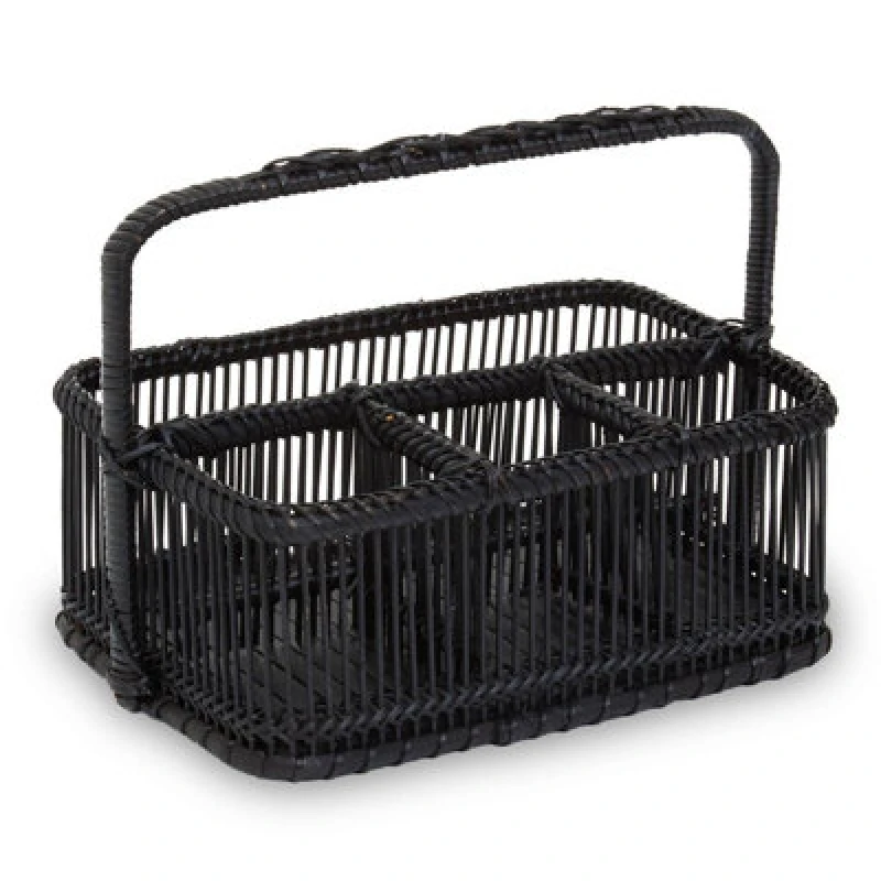 Image of Premier Housewares Rustc Rattan Black Rattan And Bamboo Caddy Basket Black