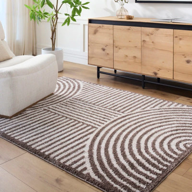 Image of Livabliss Machine Washable Modern Shaggy Dark Brown Pauline Area Rug 160 X 213cm - Easy Care, Non Shedding, Ideal For Living Room & Bedroom