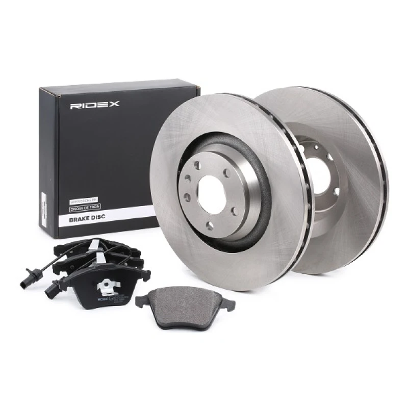 Image of RIDEX 3405B0291 Brake disc and pads set Front Axle, Brake Disc Type: Vented, incl. wear warning contact, with anti-squeak plate Brake Set,disc brakes