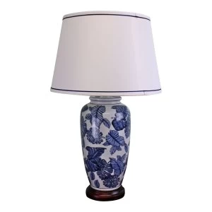 Image of Blue & White Ceramic Lamp with Wooden Base 70cm