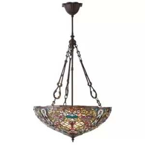 image of Interiors Anderson - 3 Light Large Inverted Ceiling Pendant Dark Bronze, Tiffany glass, E27