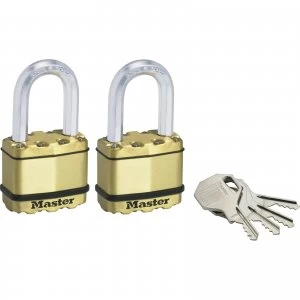 image of Masterlock Excell Brass Finish Padlock Pack of 2 Keyed Alike 50mm Long