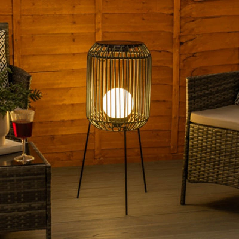 Image of ValueLights ValueLights Black Squat Tripod Solar Powered Outdoor Floor Lamp with Globe Bulb Black One Size Unisex 5016529270928