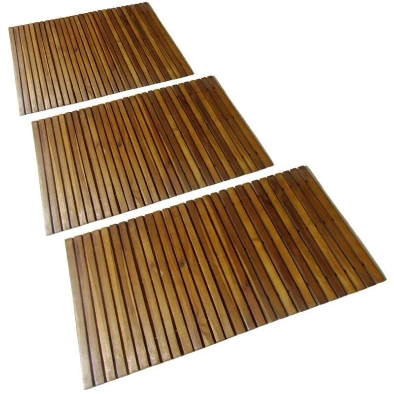 Image of vidaXL 3x Acacia Bath Mat 80x50cm Bathroom Shower Pedestal Toilet Accent Rug