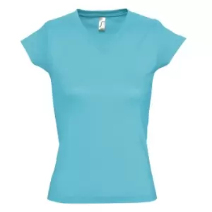 Image of SOLs Womens/Ladies Moon V Neck Short Sleeve T-Shirt (3XL) (Blue Atoll)