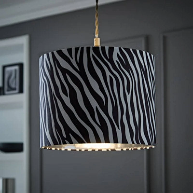 Image of ValueLights ValueLights Oasis Zebra Print Fabric with Metallic Chrome Inner Drum Ceiling Lamp Shade Multi One Size Unisex 5016529272526