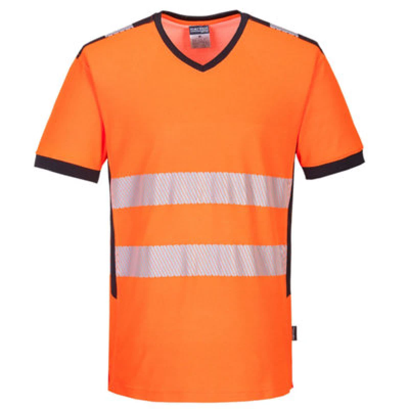 Image of Portwest PW3 Hi Vis V Neck Mesh Insert Short Sleeve T Shirt PW310OBR4XL Colour: Orange / Black