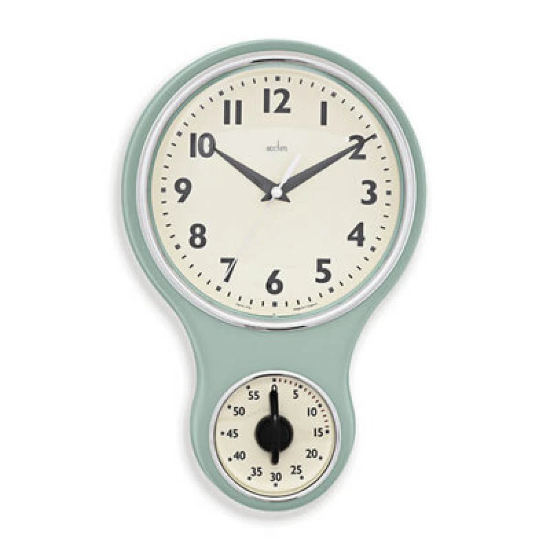 Image of Acctim Acctim Kitchen Time 20cm Timer Quartz Retro Style Domed Glass Lens Sage Wall Clock 21598