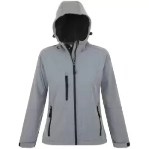 image of SOLS Womens/Ladies Replay Hooded Soft Shell Jacket (Breathable, Windproof And Water Resistant) (M) (Grey Marl)