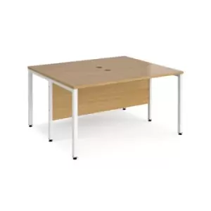 image of Office Desk 2 Person Rectangular Desk 1400mm Oak Tops With White Frames 1200mm Depth Maestro 25