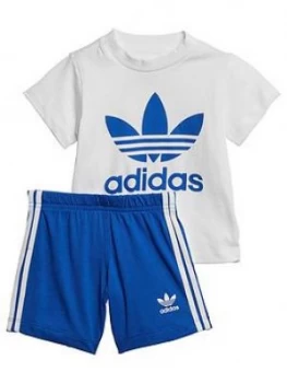 image of Boys, adidas Originals Infants Short T-Shirt Set - White/Blue, Size 0-3 Months